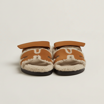 SANDALS ROMA – BRAUN & OFF-WHITE PELZ