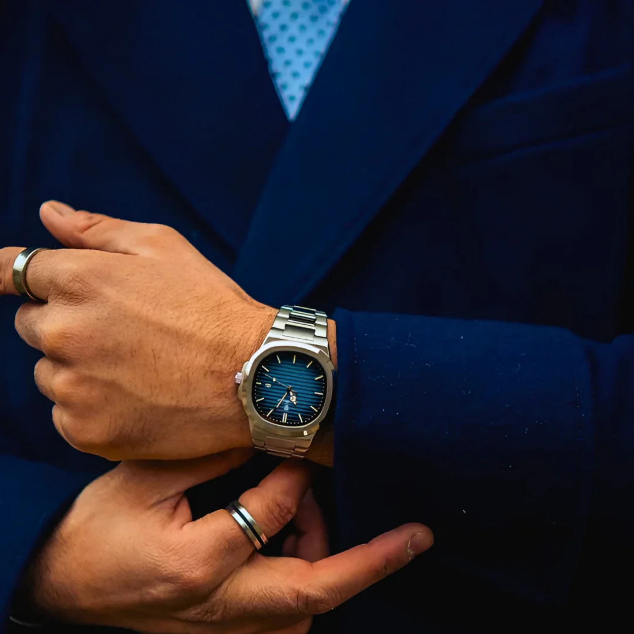 KING PARMA 41 MM – SILBER & OZEANBLAU